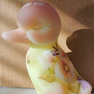 Fenton Art glass Burmese Duck Duckling Hand-Painted Floral -